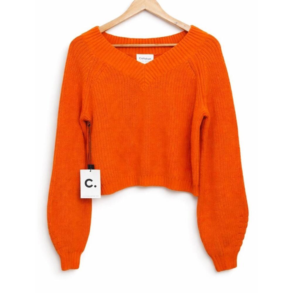 Callahan womens large cotton boxy sweater orange boat neck spring summer